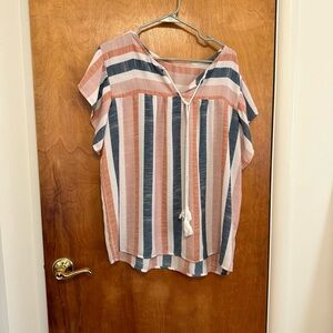 SHEIN Multicolor Striped Blouse - Blue, Pink, White